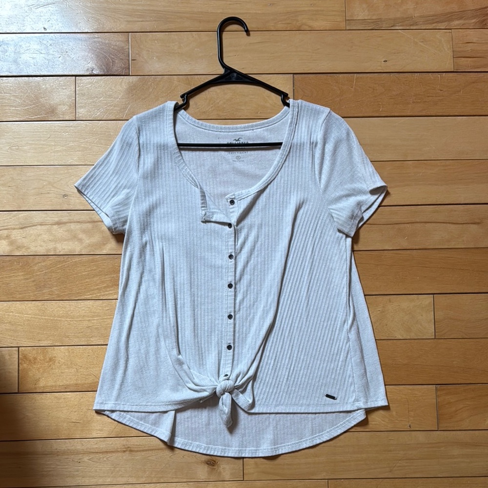 Hollister Gray Button Down Shirt with Tie Front